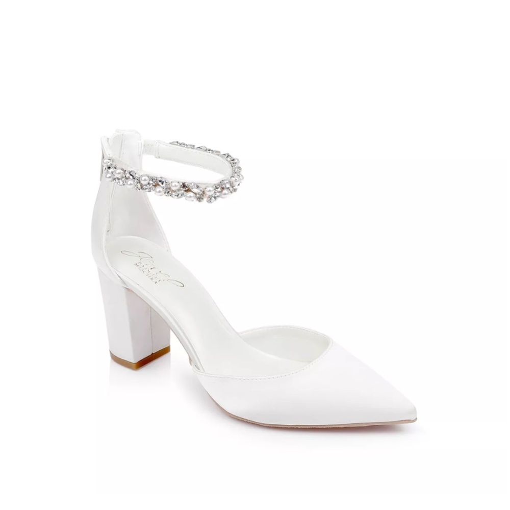 Jewel Badgley Mischka Rissa Ankle Pointed Toe Pump - 7.5 IVORY